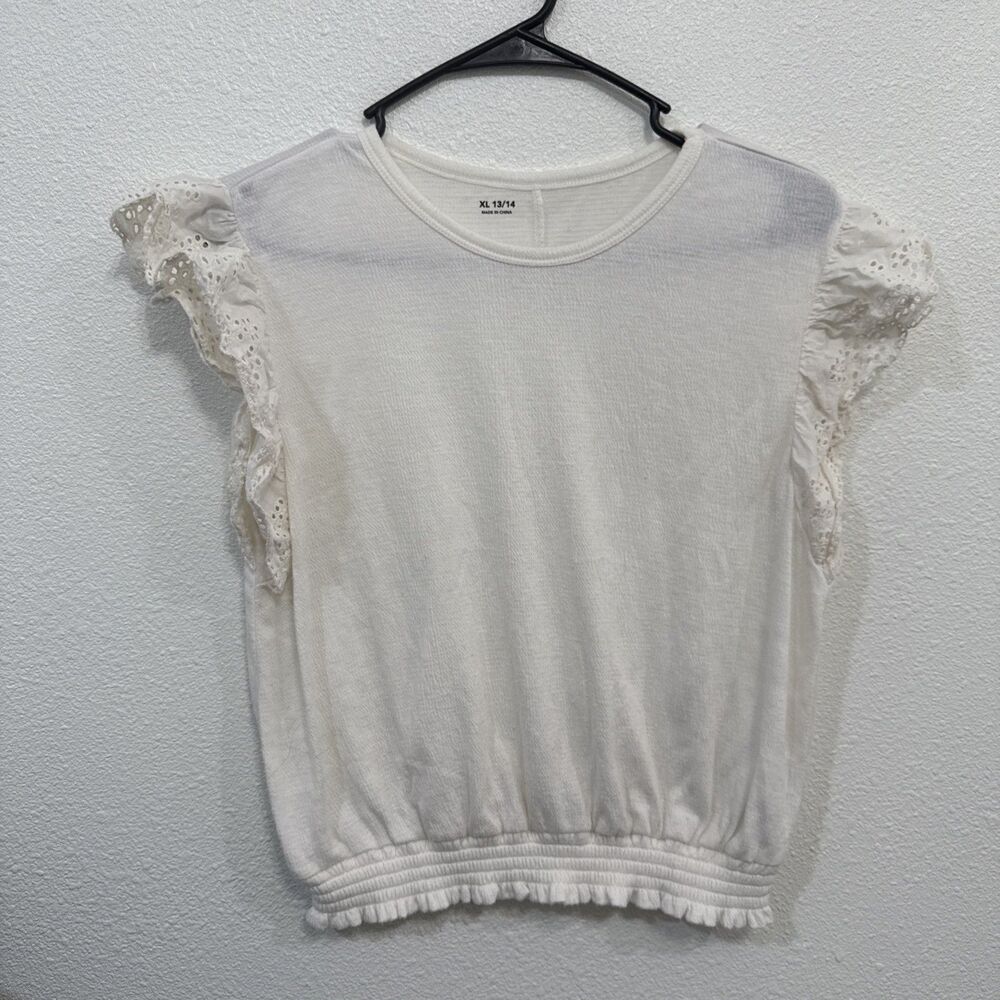 Girl’s Top XL 13/14 Flutter Sleeve Cotton Blend Blouse
